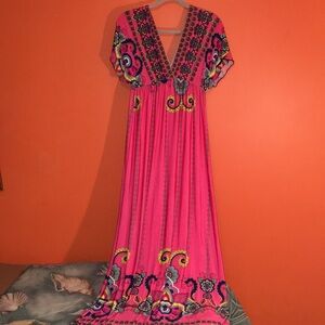 Woman’s Vibrant Pink Maxi Dress Small and Medium 2-10 One Size Fits Most